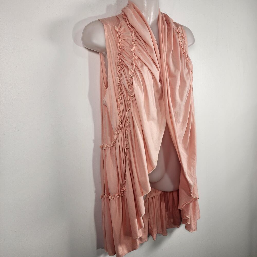 Cable & Gauge Women Peach Sleeveless Open Cardigan Vest Ruffle Cascading Size XL - Picture 4 of 12